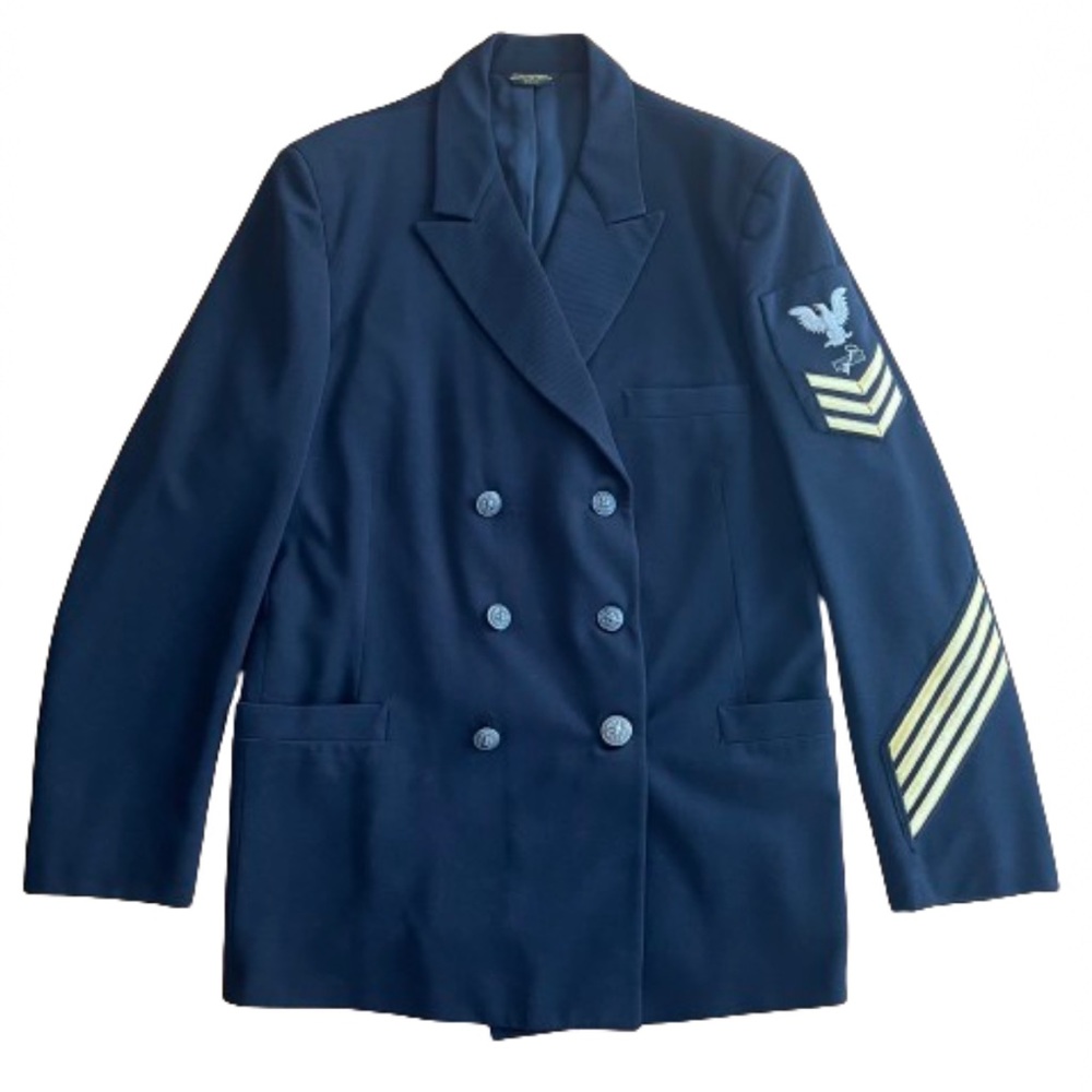 Authentic Military U.S. Navy Officers Jacket Double Breasted Eagle 3 Stripes Key